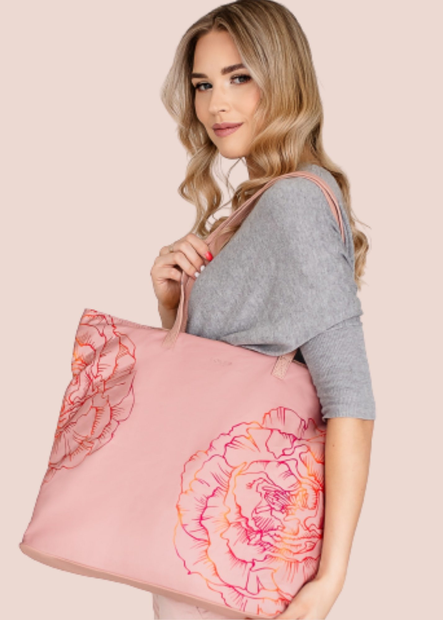 women with pink handbag
